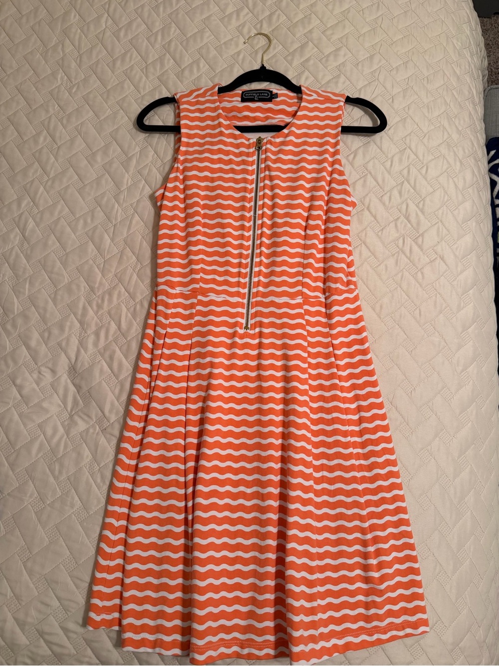 Duffield Lane Orange & White Wavy Stripe Zip-Front Midi Dress